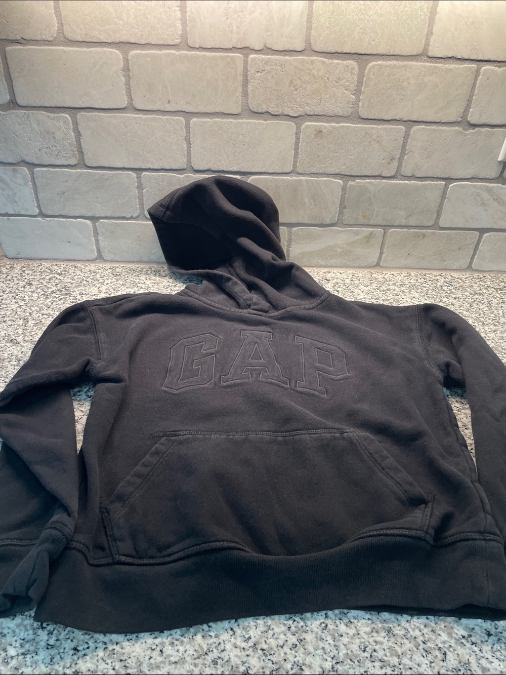 GAP Men's Black Crewneck Hoodie with Embroidered Logo